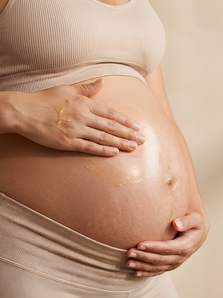 relaxed pregnant woman using yoni steaming to support recovery after the birth